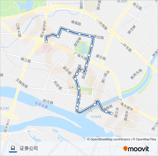 公交611夜班路的线路图