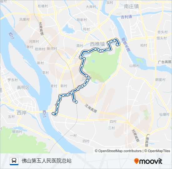 公交樵05班车路的线路图