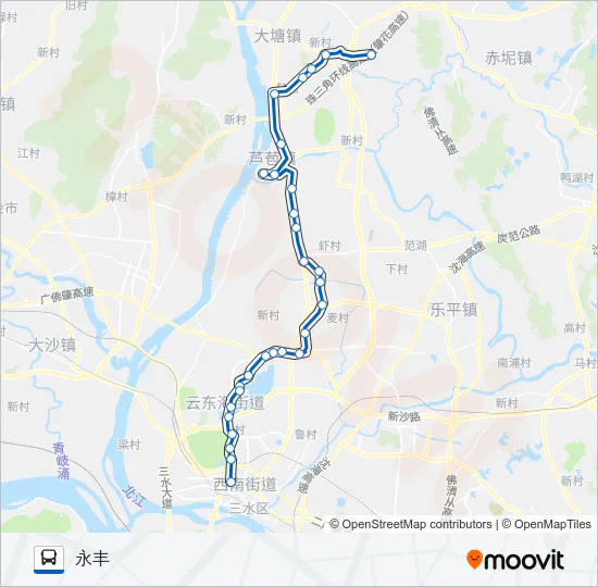 公交614B永丰班车中午班路的线路图