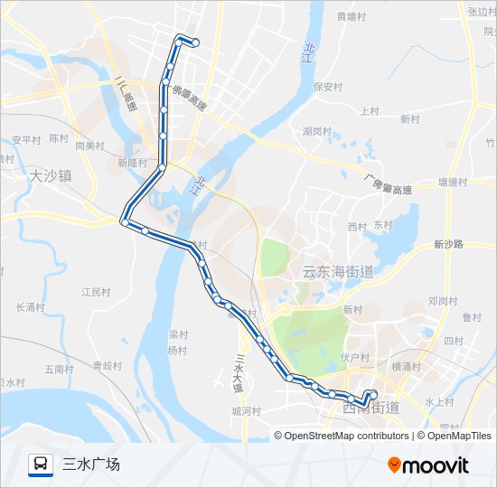 公交三水广场--肇庆大旺专路的线路图