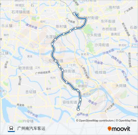 广佛城巴广州南站-容桂线 Bus Line Map