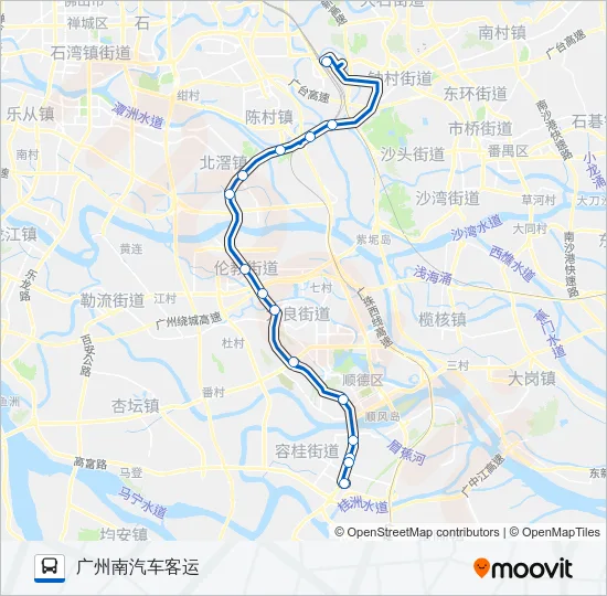 公交广佛城巴广州南站-容桂路的线路图