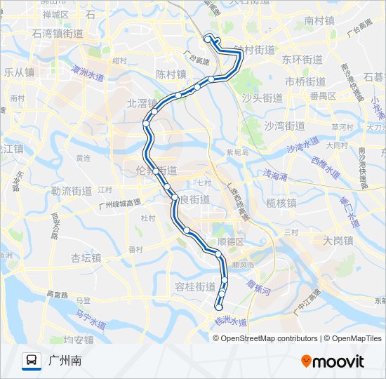 公交专广州南站-顺德容桂客运站路的线路图