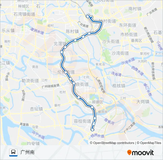 专线广州南站-顺德容桂客运站 Bus Line Map