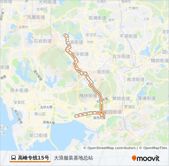 高峰专线15号路线 日程 站点和地图 福田交通枢纽 更新