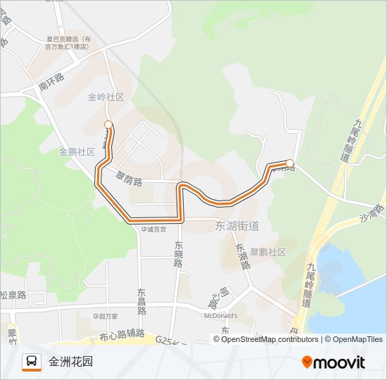 公交高峰专98号路的线路图