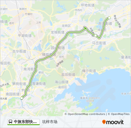 中旅东部快线k528坑梓线路线:日程,站点和地图