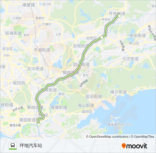 公交中旅东部快K528龙岗线路的线路图