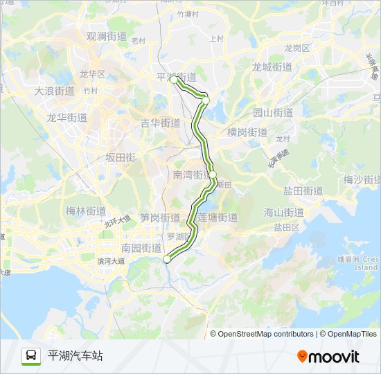 公交中旅东部快K533平湖线路的线路图
