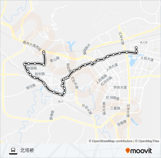 公交永川106路的线路图