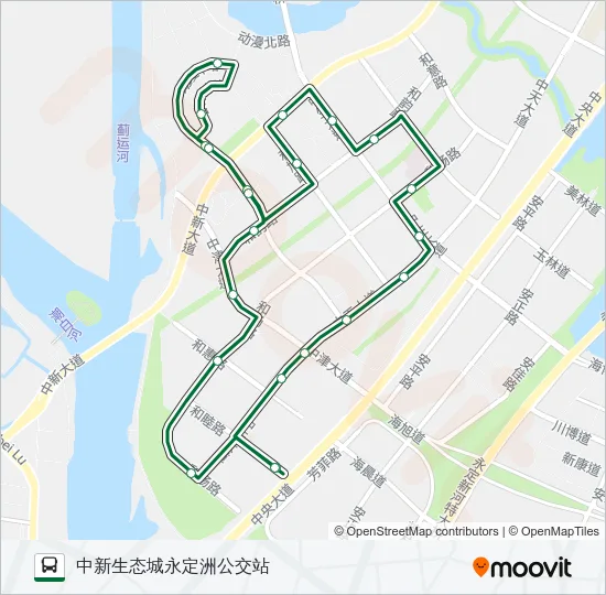 公交中新生态城1号内环路的线路图