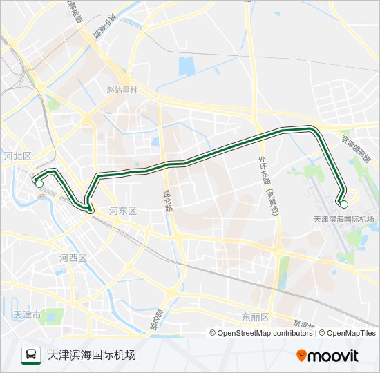 公交机场大巴天津站路的线路图