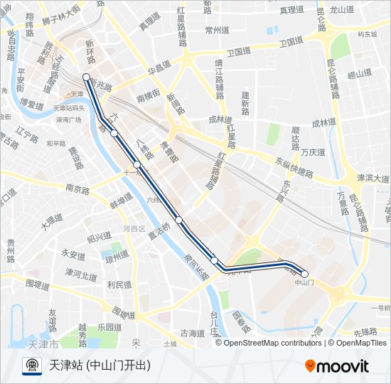 地铁9号 (津滨轻轨)路的线路图