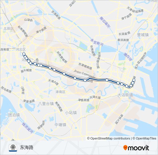 地铁9号 (津滨轻轨)路的线路图