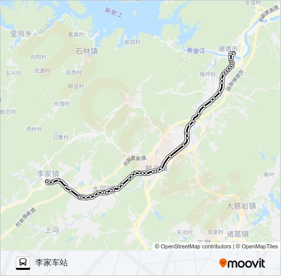 公交建德新安江-李家路的线路图