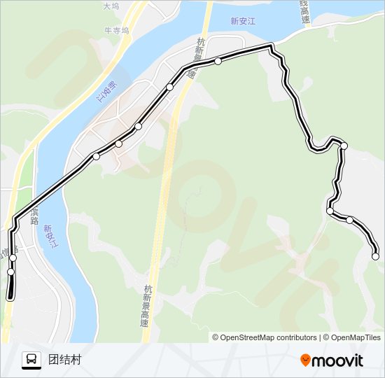 公交新安江-团结村路的线路图