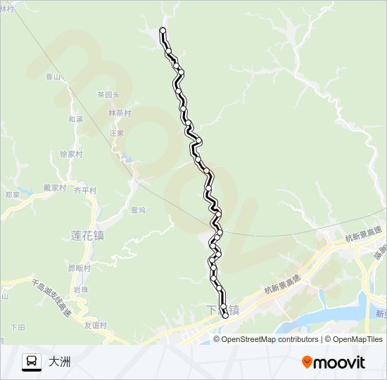 公交下涯-大洲路的线路图