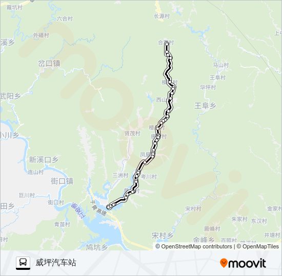 公交威坪-唐村方向路的线路图
