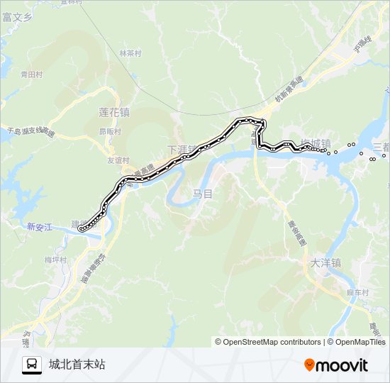 公交夜间 新安江-三都路的线路图