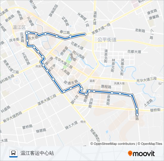 公交温江201B路的线路图