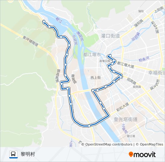 都江堰8路路线:日程,站点和地图