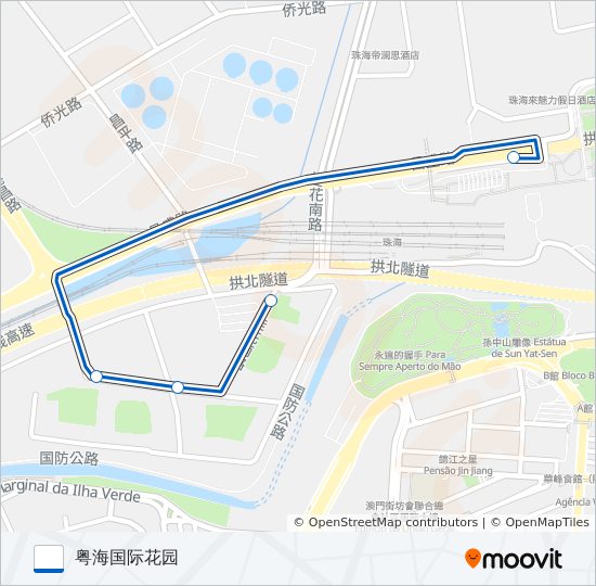 公交粤海国际花园-城轨珠海站免费专路的线路图