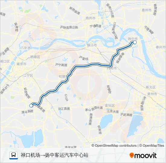 机场巴士扬中专线 Bus Line Map