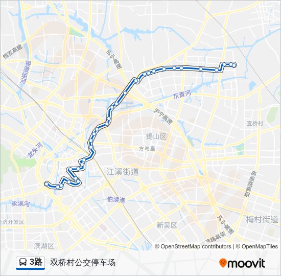 3路路线 日程 站点和地图 双桥村公交停车场