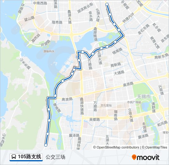 公交105支线路的线路图