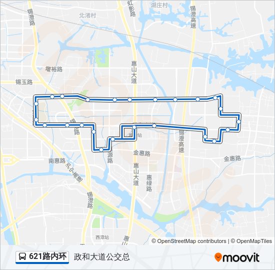 公交621内环路的线路图