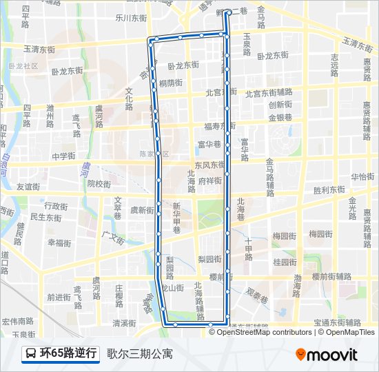 公交环65逆行路的线路图