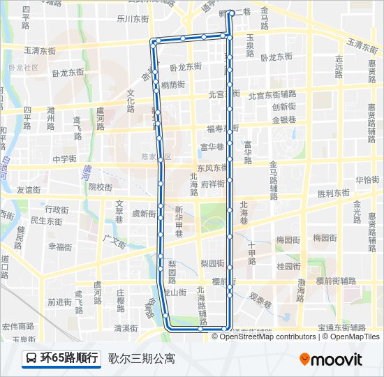 公交环65顺行路的线路图