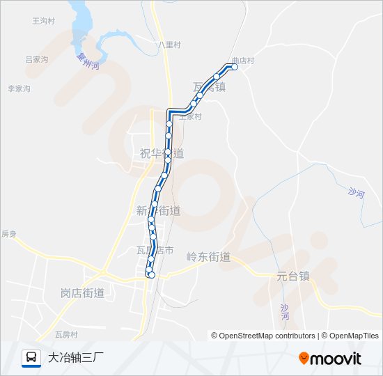 公交瓦房店1大冶轴三厂路的线路图