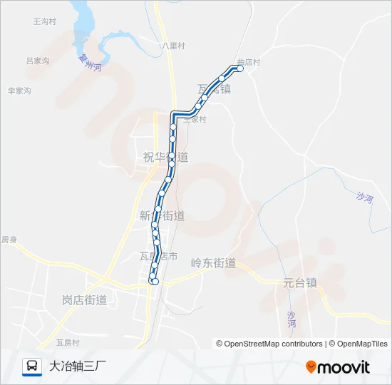 公交瓦房店1大冶轴三厂路的线路图