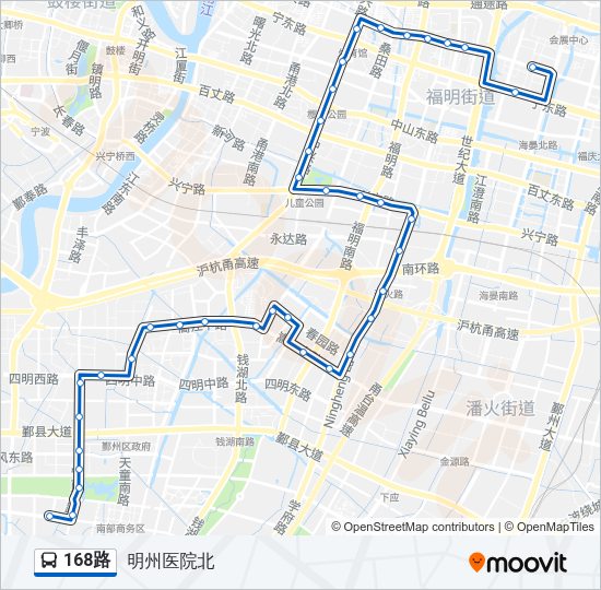 168路路线 日程 站点和地图 明州医院北