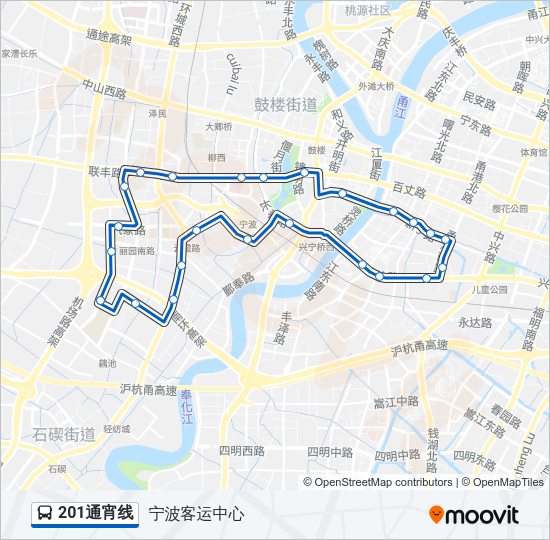 公交201通宵路的线路图