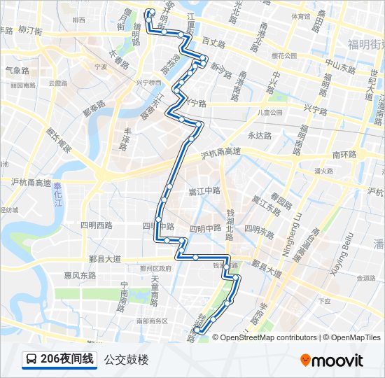 公交206夜间路的线路图