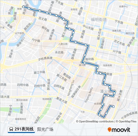 公交291夜间路的线路图