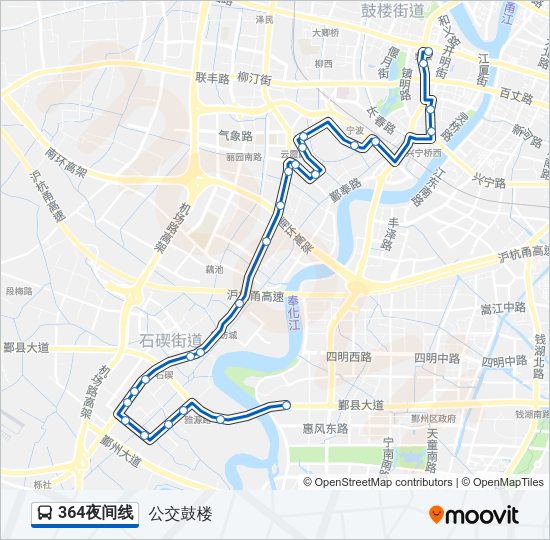 公交364夜间路的线路图