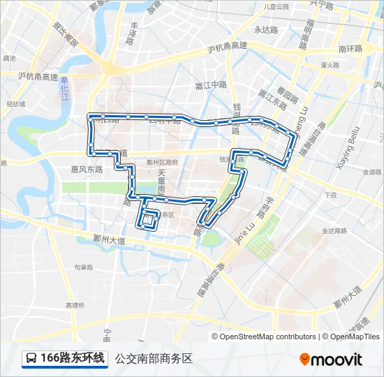 公交166东环线路的线路图