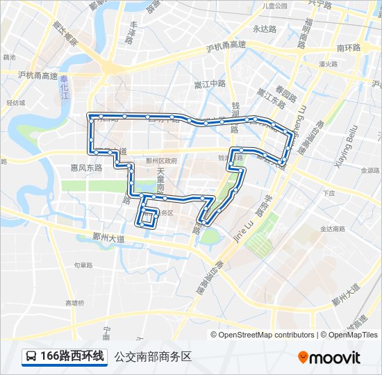 公交166西环线路的线路图