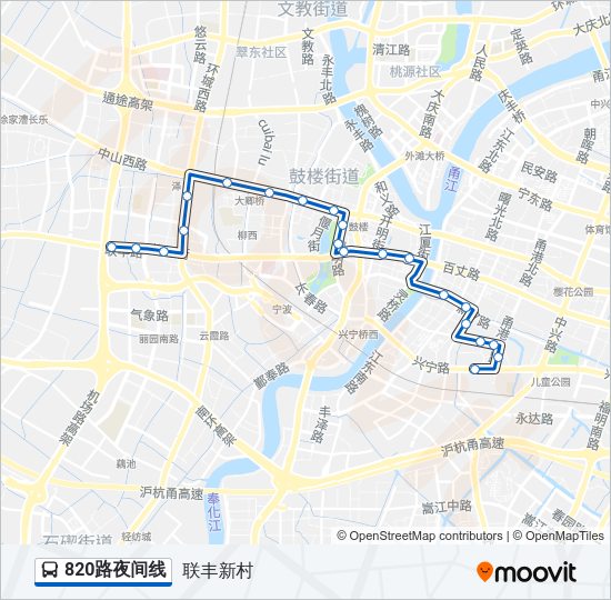 公交820夜间线路的线路图