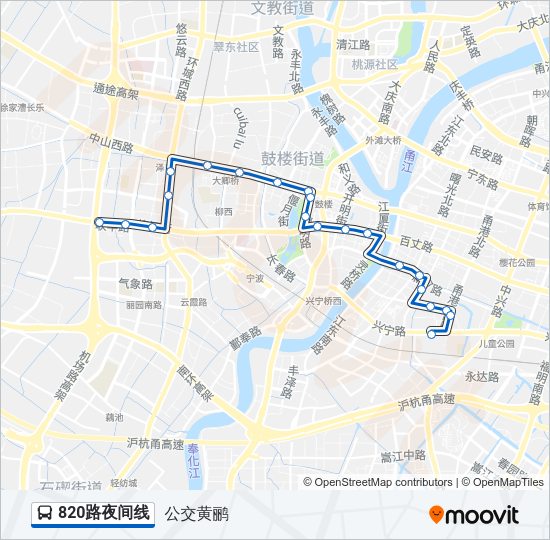 公交820夜间线路的线路图