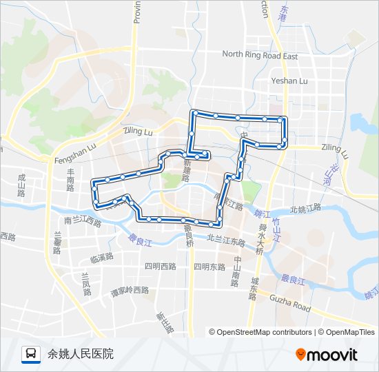 公交余姚301东线内环路的线路图