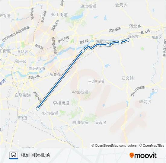 公交机场巴士抚顺路的线路图