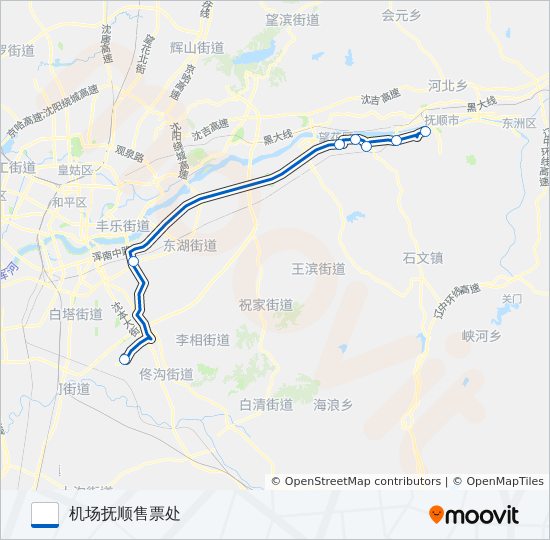 公交机场巴士抚顺路的线路图