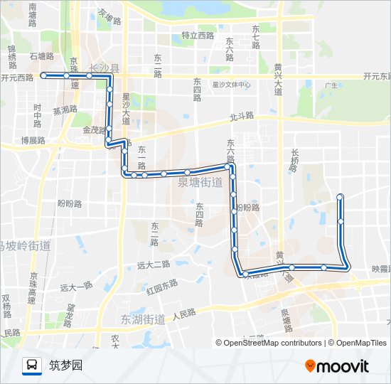 公交星沙102区间路的线路图