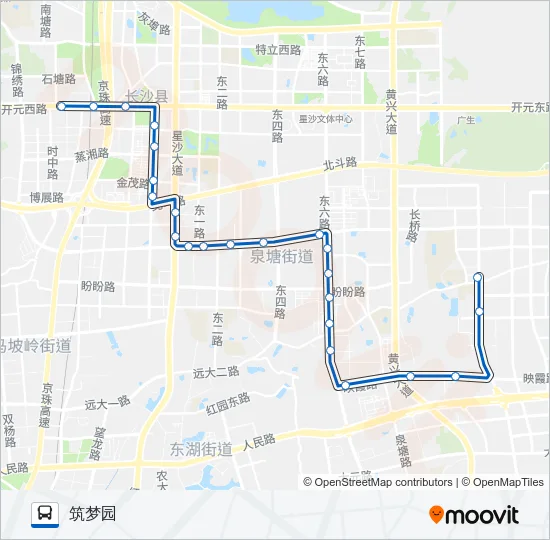 公交星沙102区间路的线路图