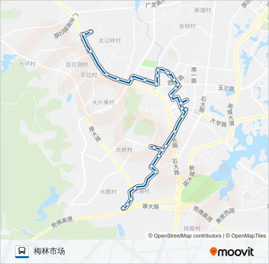 大岭山1路 Bus Line Map