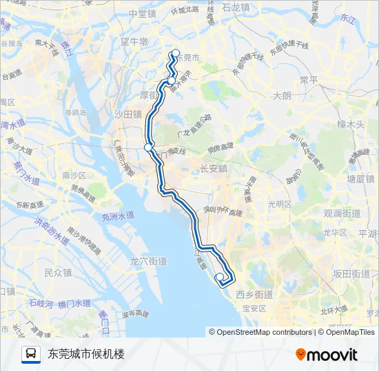 公交机场巴士东莞城市候机楼路的线路图